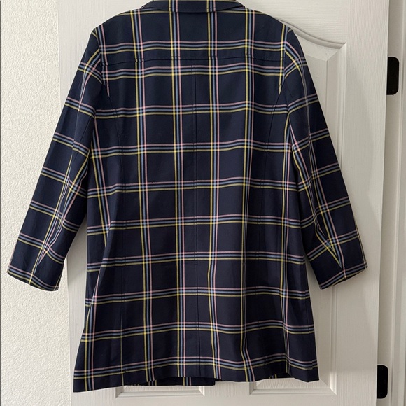 Talbots Navy Plaid Coat with Colorful Stripes - Picture 3 of 7